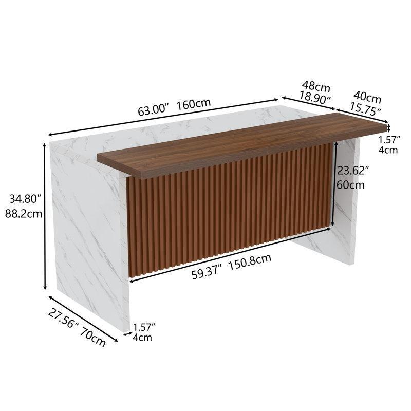Beyaz MDF LED Işıklı Mermer Desenli Çift Ayaklı Bar Masası - 161 cm - 231303