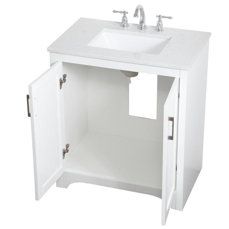 Beyaz MDF Mermer Desenli Tezgahlı Ayaklı Banyo Lavabo Dolabı - 77 cm - 201849