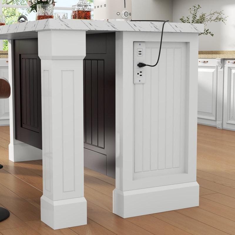 Beyaz MDF Mermer Görünümlü Roma Sütun Ayaklı Şarj Üniteli Bar Masası - 180x81 cm - 232074