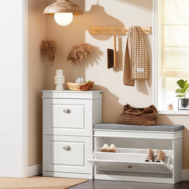 Beyaz MDF Minderli Kapaklı Çekmeceli Ayakkabılık Puf - 75 cm - 164884