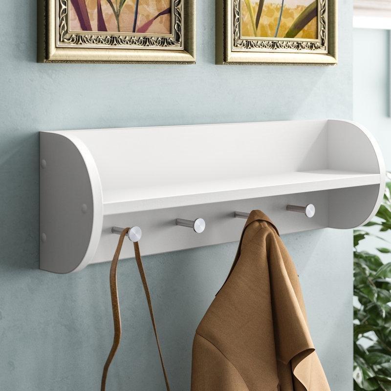 Beyaz MDF Raflı 4 Kancalı Askılı Duvar Rafı - 64 cm - 179144