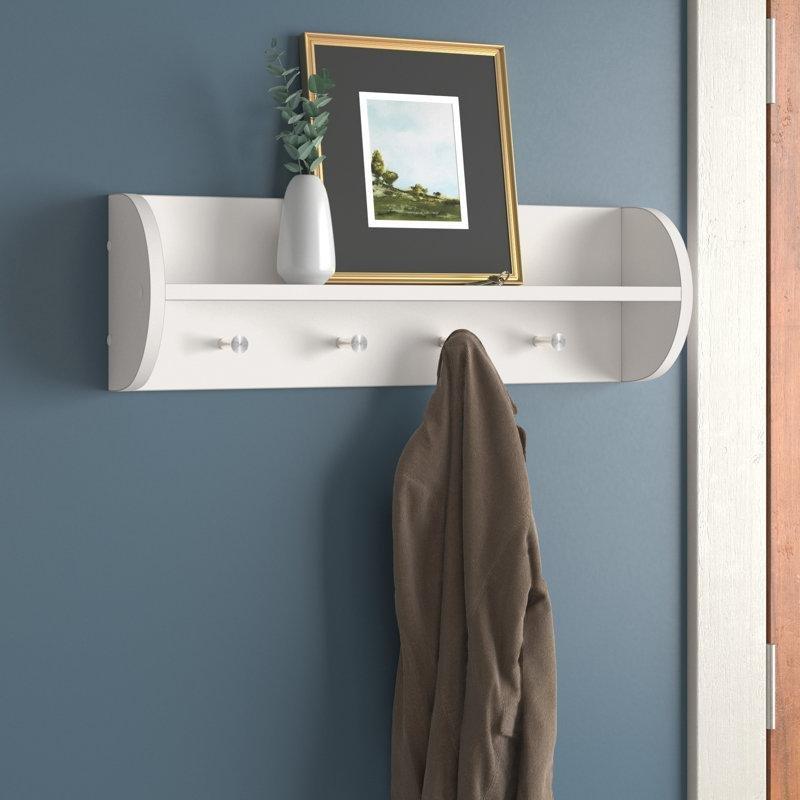 Beyaz MDF Raflı 4 Kancalı Askılı Duvar Rafı - 64 cm - 179144