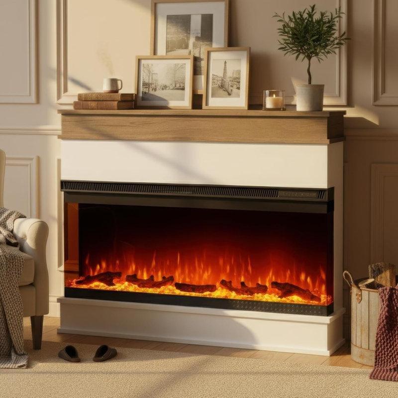 Beyaz MDF Raflı ve Isıtıcılı 3D Alev Efektli Elektrikli Şömine - 133 cm - 184110