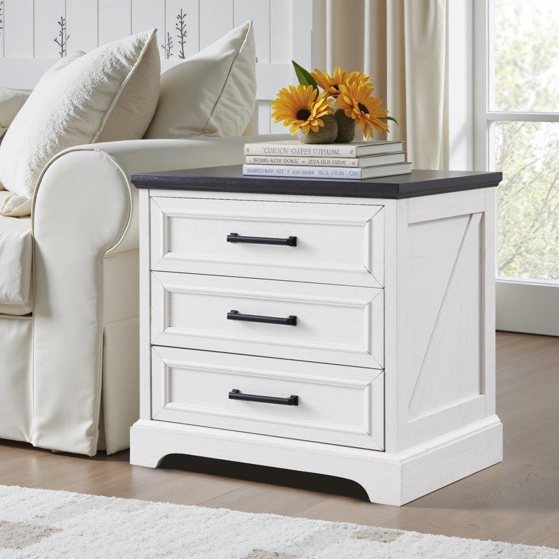 Beyaz MDF Şarj İstasyonlu 3 Çekmeceli Komodin - 58 cm - 223138