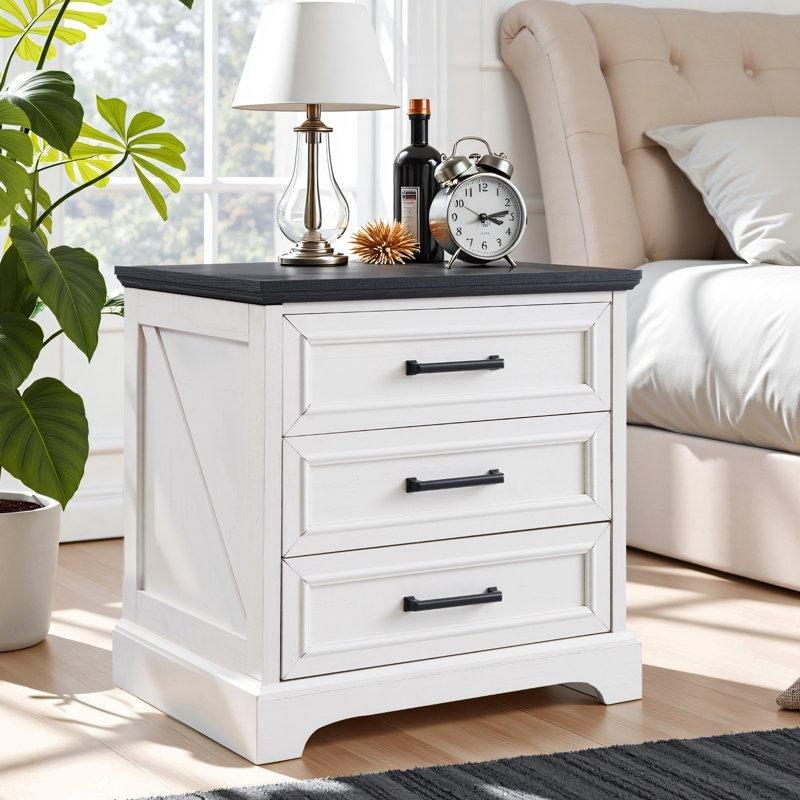 Beyaz MDF Şarj İstasyonlu 3 Çekmeceli Komodin - 58 cm - 223138