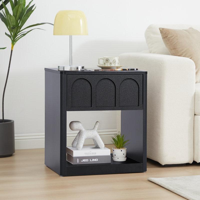 Beyaz MDF Tek Çekmeceli Raflı Komodin - 51 cm - 223016