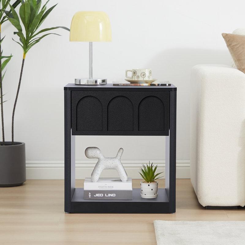 Beyaz MDF Tek Çekmeceli Raflı Komodin - 51 cm - 223016