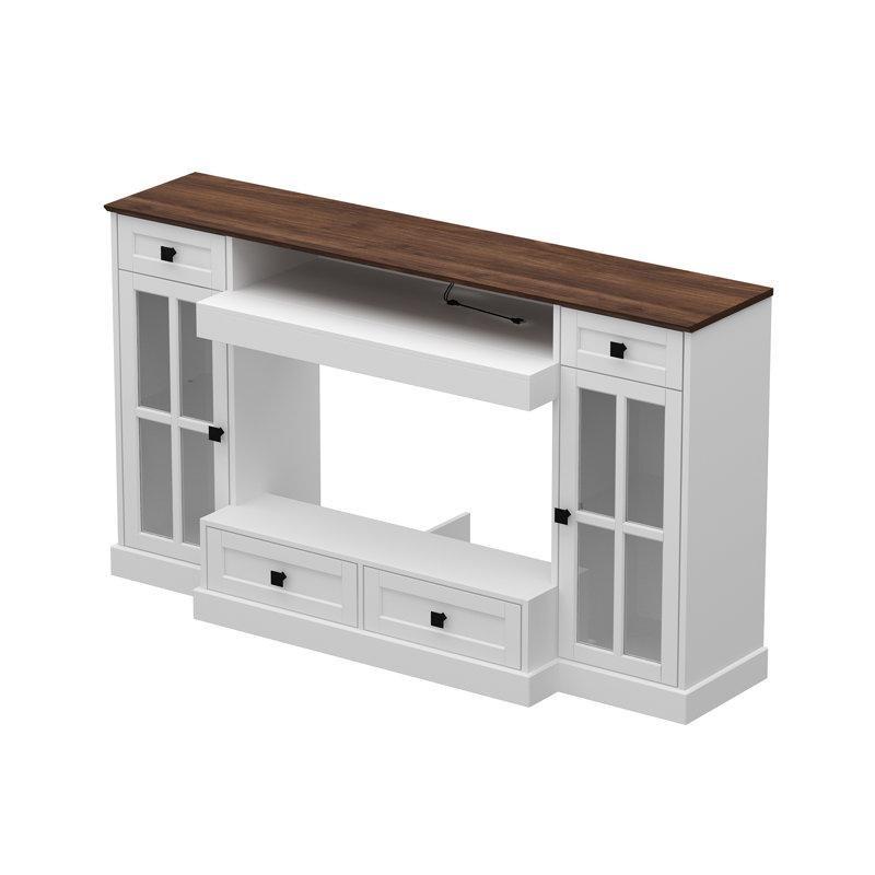 Beyaz MDF Uzaktan Kumandalı 12 Renk Alevli ve RGB Aydınlatmalı Şömineli TV Ünitesi - 141 cm - 220597