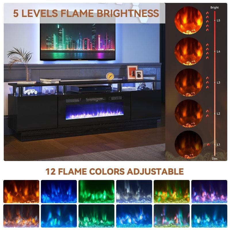 Beyaz MDF Uzaktan Kumandalı LED Aydınlatmalı ve Şömineli TV Ünitesi - 178 cm - 221738