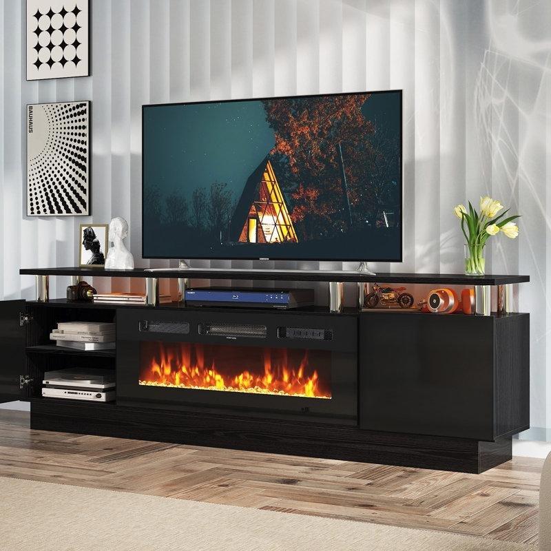 Beyaz MDF Uzaktan Kumandalı LED Aydınlatmalı ve Şömineli TV Ünitesi - 178 cm - 221738