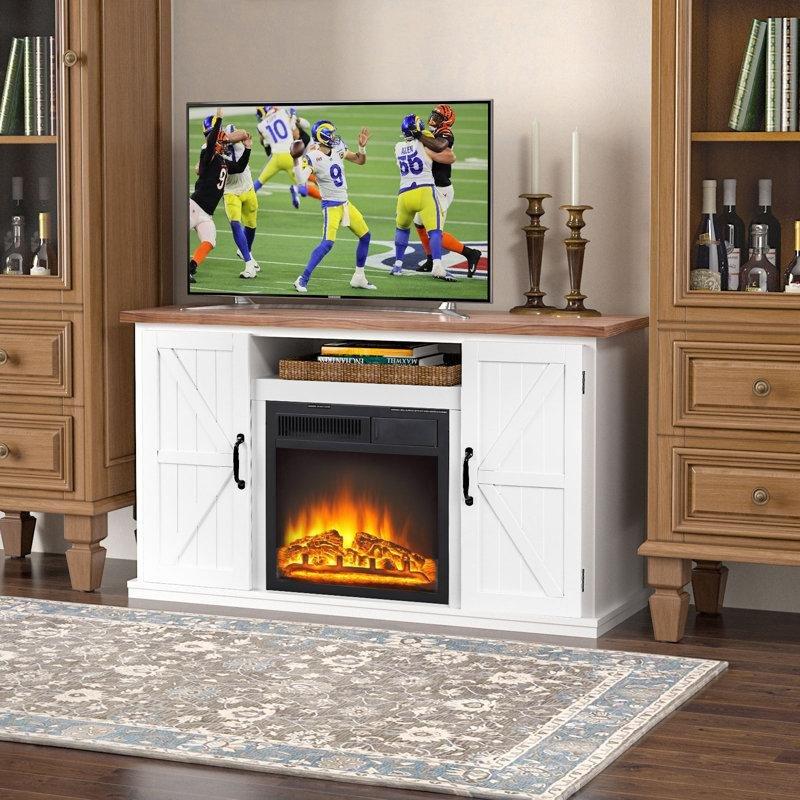 Beyaz MDF Uzaktan Kumandalı ve Elektrikli Şömineli TV Ünitesi - 119 cm - 221394