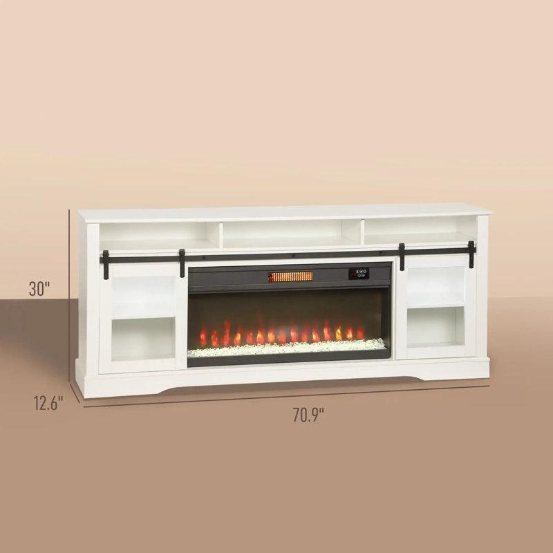 Beyaz MDF ve Çelik Ayarlanabilir Elektrikli Şömineli TV Ünitesi - 181x77x33 cm - 219867