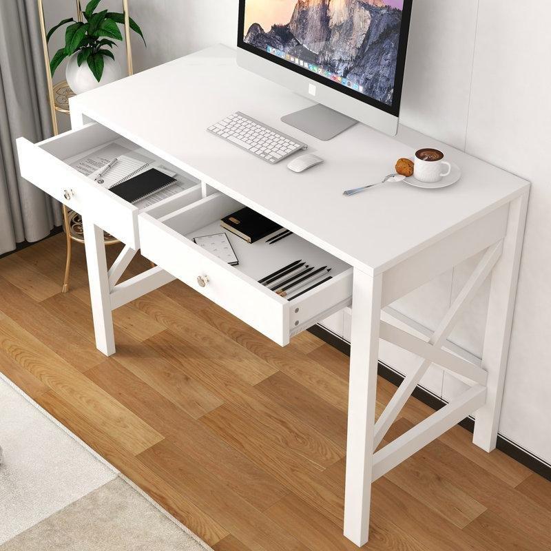 Beyaz MDF ve Laminat 2 Çekmeceli Çizilmeye Dayanıklı Vintage Çalışma Masası - 101x49 cm - 234450