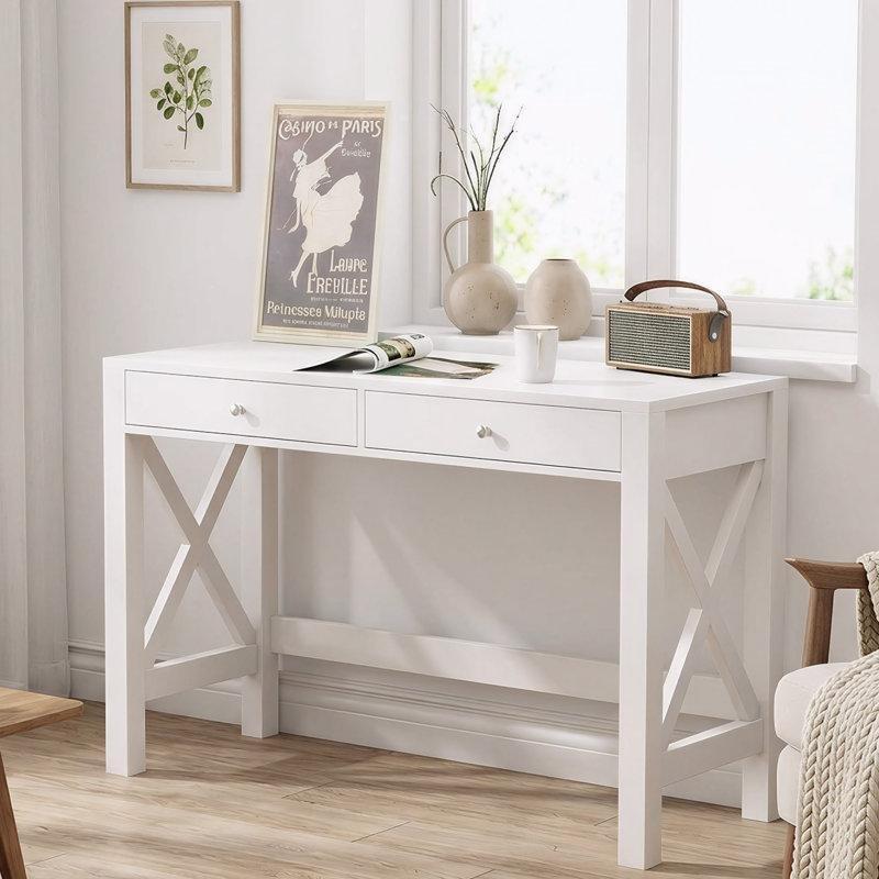 Beyaz MDF ve Laminat 2 Çekmeceli Çizilmeye Dayanıklı Vintage Çalışma Masası - 101x49 cm - 234450