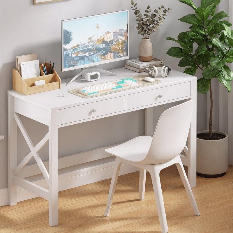 Beyaz MDF ve Laminat 2 Çekmeceli Çizilmeye Dayanıklı Vintage Çalışma Masası - 101x49 cm - 234450