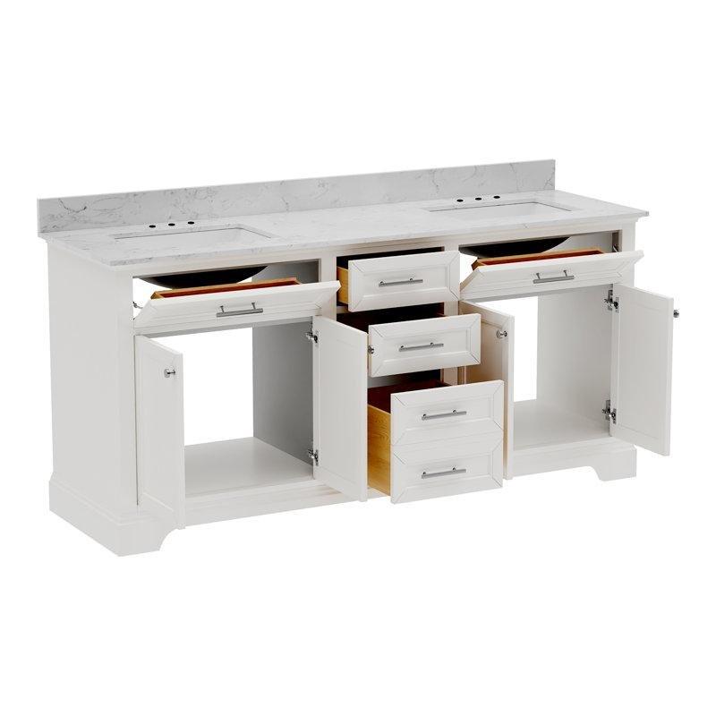 Beyaz MDF ve Masif Ahşap Çift Lavabolu Montajsız Banyo Lavabo Dolabı - 183 cm - 199924