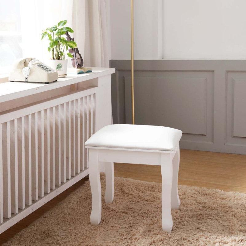 Beyaz MDF ve Masif Ahşap S Şekilli Ayaklı Makyaj Masası Pufu - 43x34 cm - 233625