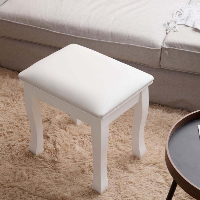 Beyaz MDF ve Masif Ahşap S Şekilli Ayaklı Makyaj Masası Pufu - 43x34 cm - 233625