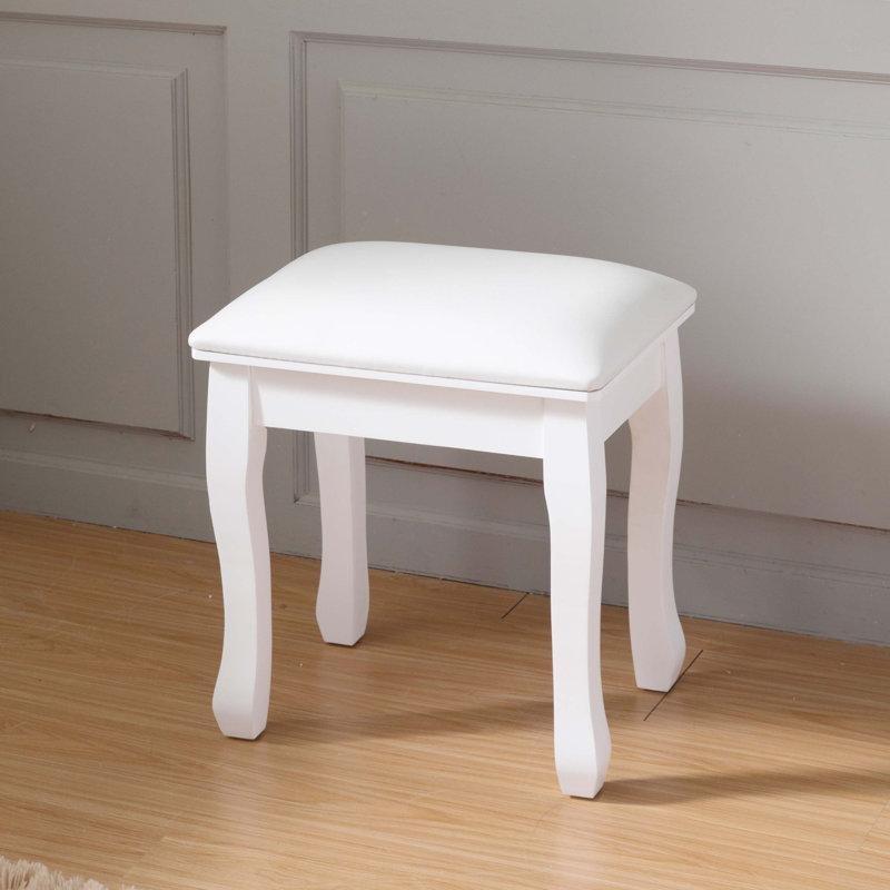 Beyaz MDF ve Masif Ahşap S Şekilli Ayaklı Makyaj Masası Pufu - 43x34 cm - 233625
