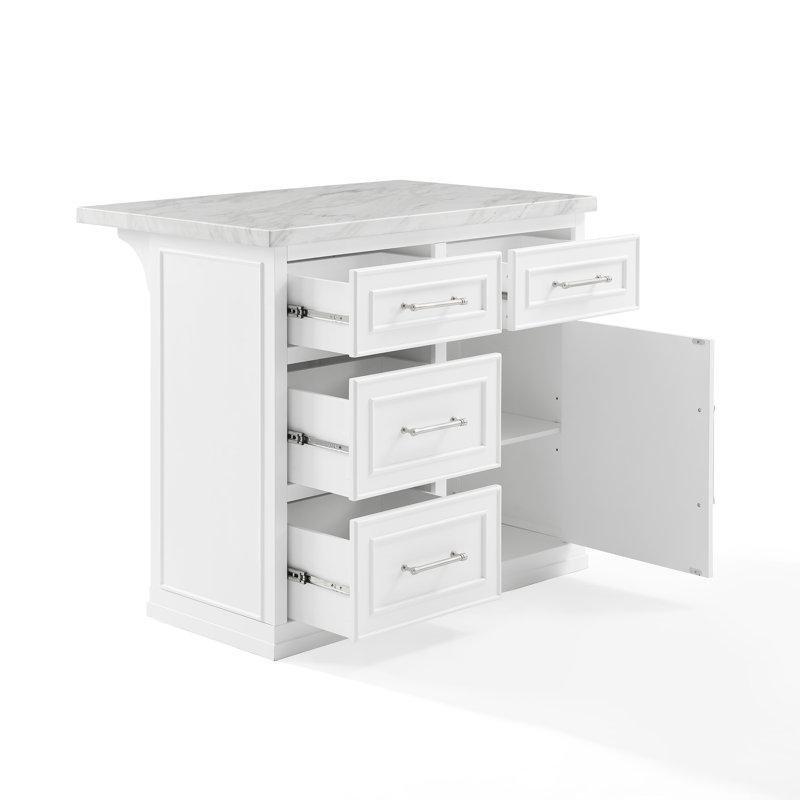 Beyaz Mermer Desenli Çekmeceli ve Dolaplı Ahşap Mutfak Adası - 107 cm - 176402