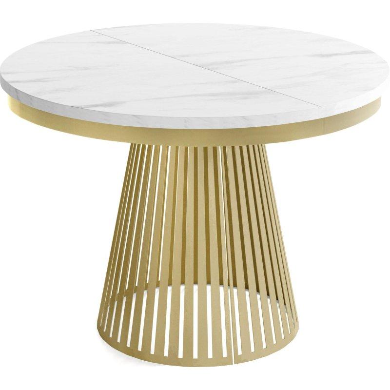 Beyaz Mermer Desenli Gold Metal Ayaklı Açılabilir Yuvarlak Bohem Yemek Masası - 100 cm - 235441