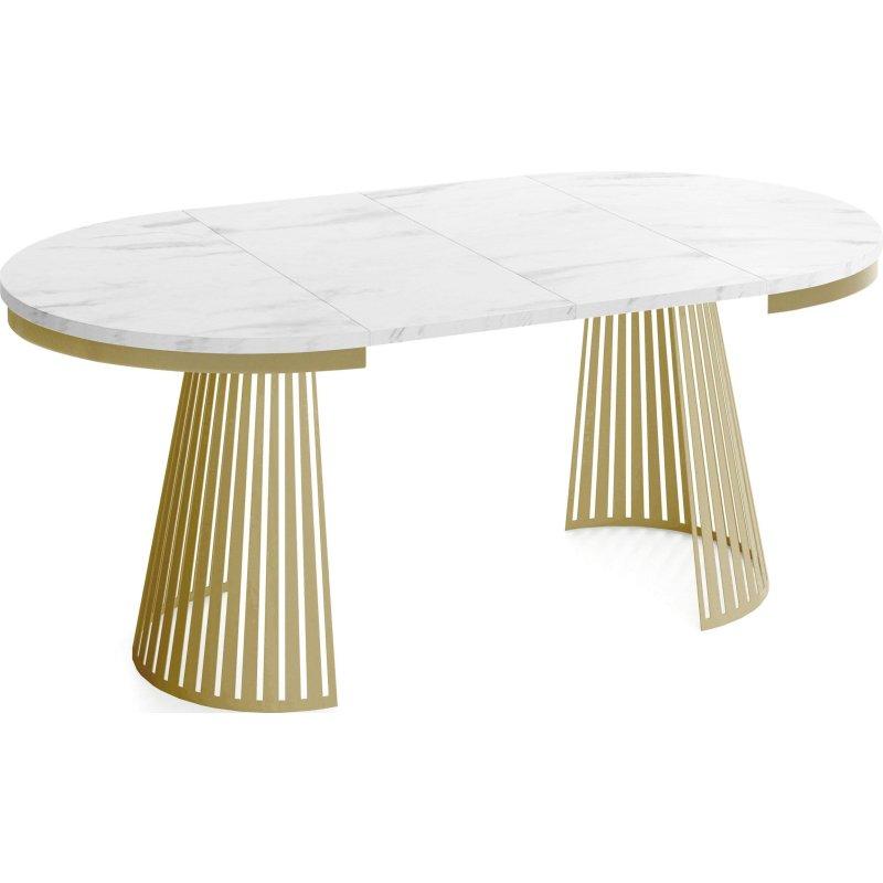 Beyaz Mermer Desenli Gold Metal Ayaklı Açılabilir Yuvarlak Bohem Yemek Masası - 100 cm - 235441