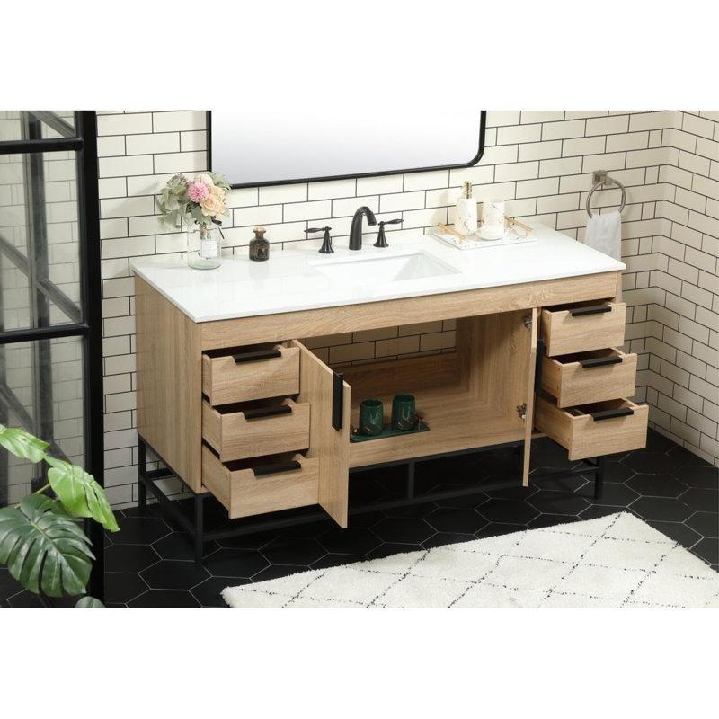 Beyaz Mermer Tezgahlı Çelik Ayaklı 6 Çekmeceli Banyo Lavabo Dolabı - 153 cm - 199417
