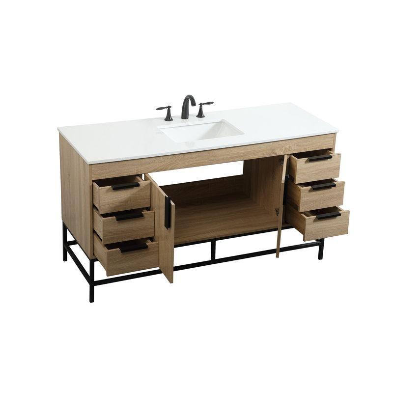 Beyaz Mermer Tezgahlı Çelik Ayaklı 6 Çekmeceli Banyo Lavabo Dolabı - 153 cm - 199417