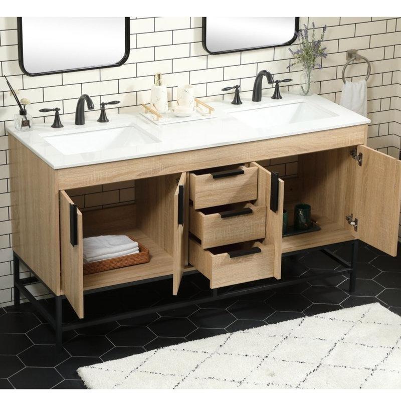 Beyaz Mermer Tezgahlı Çelik Ayaklı Çekmeceli İkili Banyo Lavabo Dolabı - 153 cm - 199801