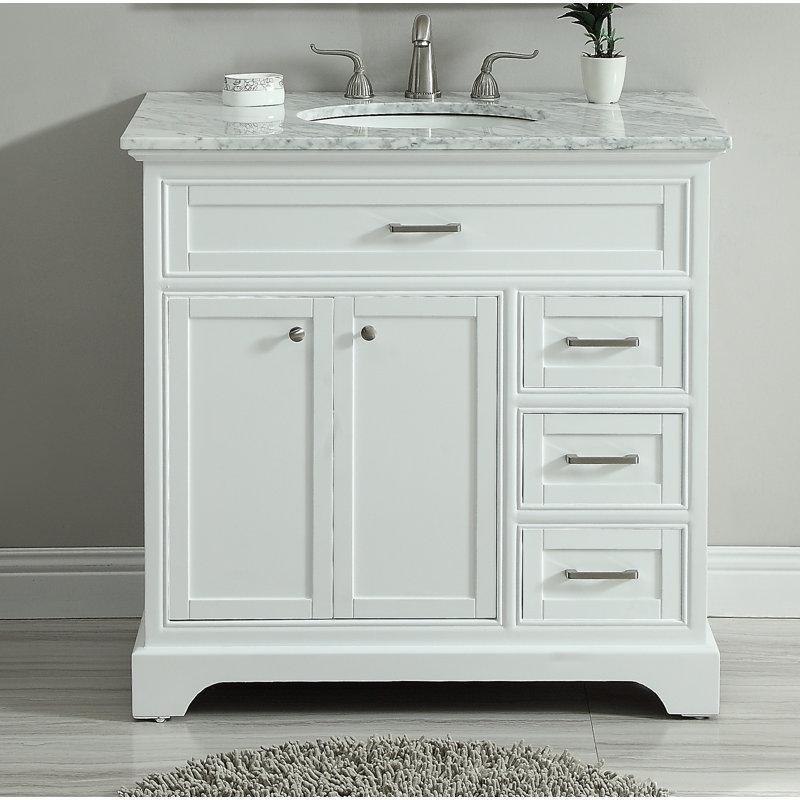 Beyaz Mermer Tezgahlı Kauçuk Ağacı Çekmeceli Ayaklı Banyo Lavabo Dolabı - 92 cm - 198250