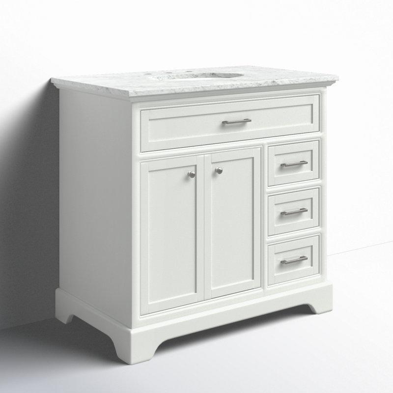Beyaz Mermer Tezgahlı Kauçuk Ağacı Çekmeceli Ayaklı Banyo Lavabo Dolabı - 92 cm - 198250