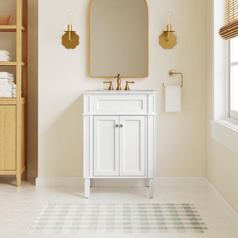 Beyaz Mermer Tezgahlı Masif Ahşap Ayaklı Banyo Lavabo Dolabı - 61 cm - 201200