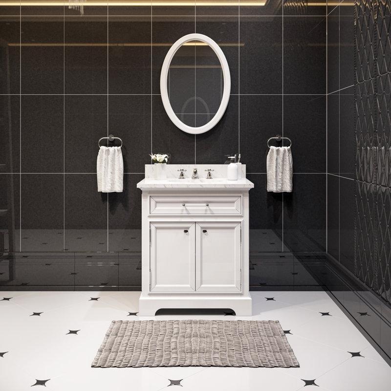 Beyaz Mermer Tezgahlı Masif Ahşap Ayaklı Banyo Lavabo Dolabı - 77 cm - 201558