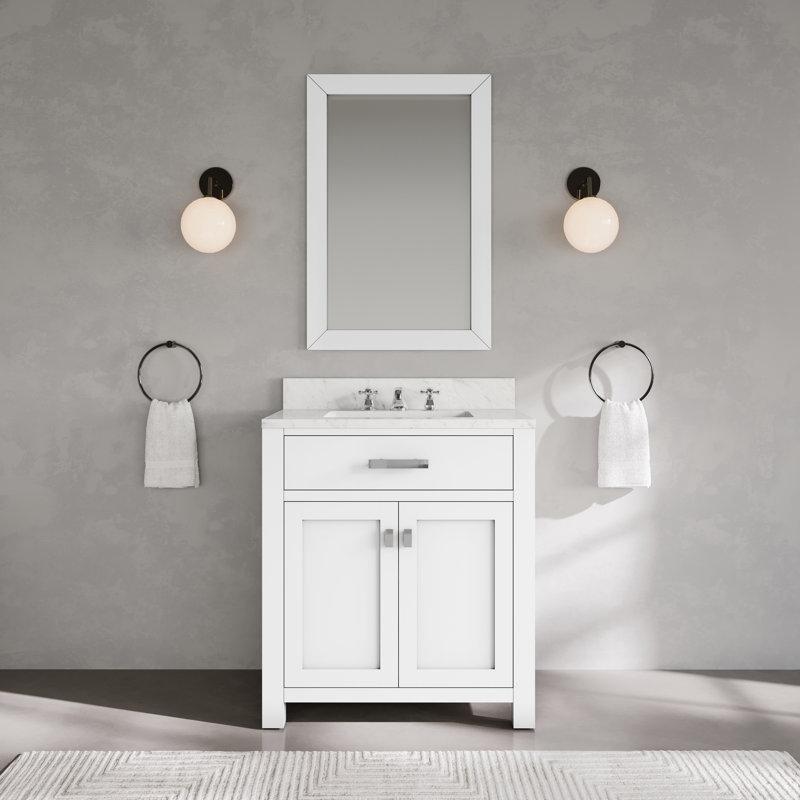 Beyaz Mermer Tezgahlı Masif Ahşap Ayaklı Çekmeceli Banyo Lavabo Dolabı - 77 cm - 202194