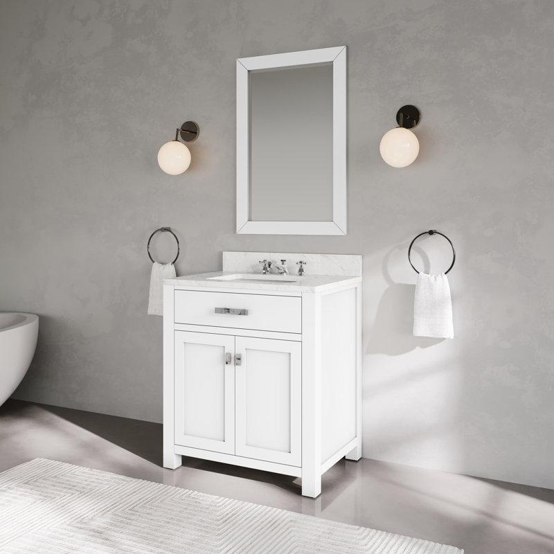 Beyaz Mermer Tezgahlı Masif Ahşap Ayaklı Çekmeceli Banyo Lavabo Dolabı - 77 cm - 202194