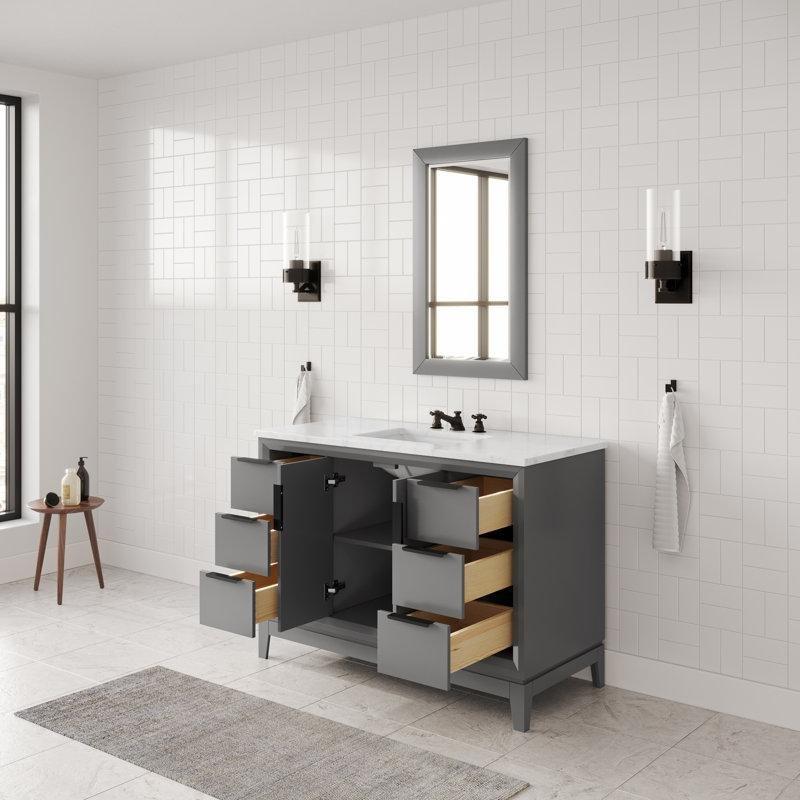 Beyaz Mermer Tezgahlı Masif Ahşap Çekmeceli Banyo Lavabo Dolabı - 122 cm - 198914