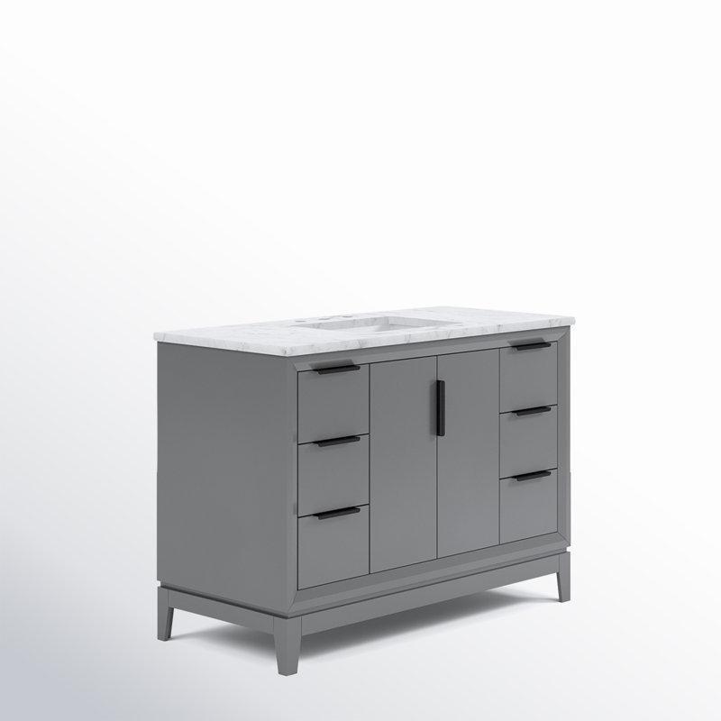 Beyaz Mermer Tezgahlı Masif Ahşap Çekmeceli Banyo Lavabo Dolabı - 122 cm - 198914