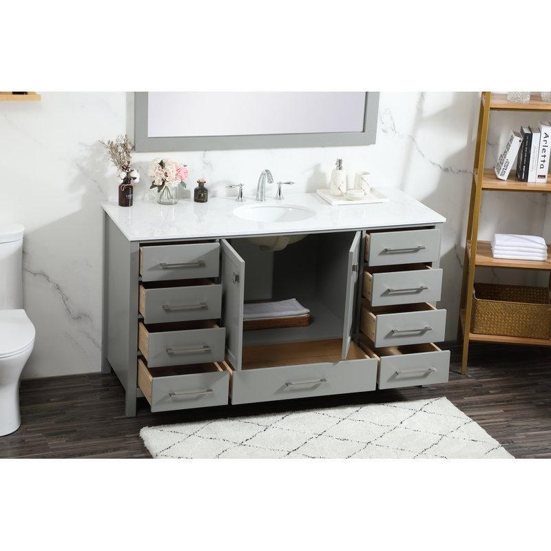 Beyaz Mermer Tezgahlı Masif Ahşap Gövdeli 9 Çekmeceli Ayaklı Banyo Lavabo Dolabı - 153 cm - 197917