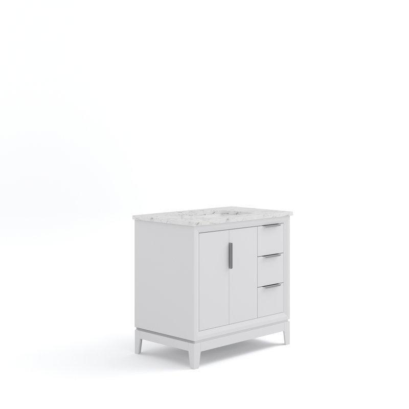 Beyaz Mermer Tezgahlı Masif Ahşap Yavaş Kapanır Çekmeceli Banyo Lavabo Dolabı - 92 cm - 200065
