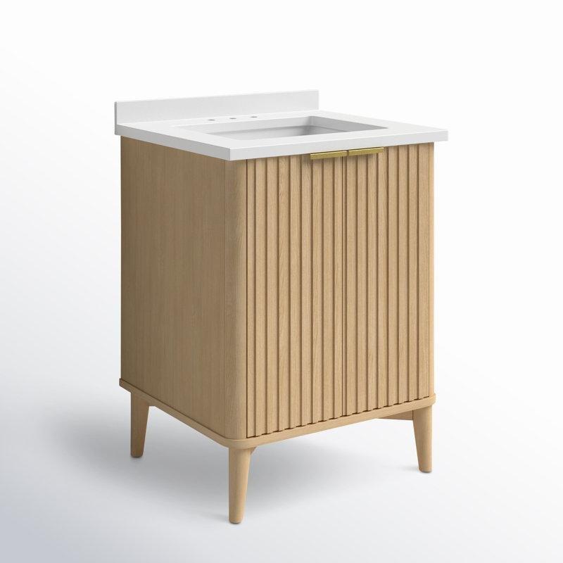 Beyaz Mermer Tezgahlı Sıcak Ceviz Masif Ahşap Çift Kapaklı Ayaklı Banyo Lavabo Dolabı - 62 cm - 201233