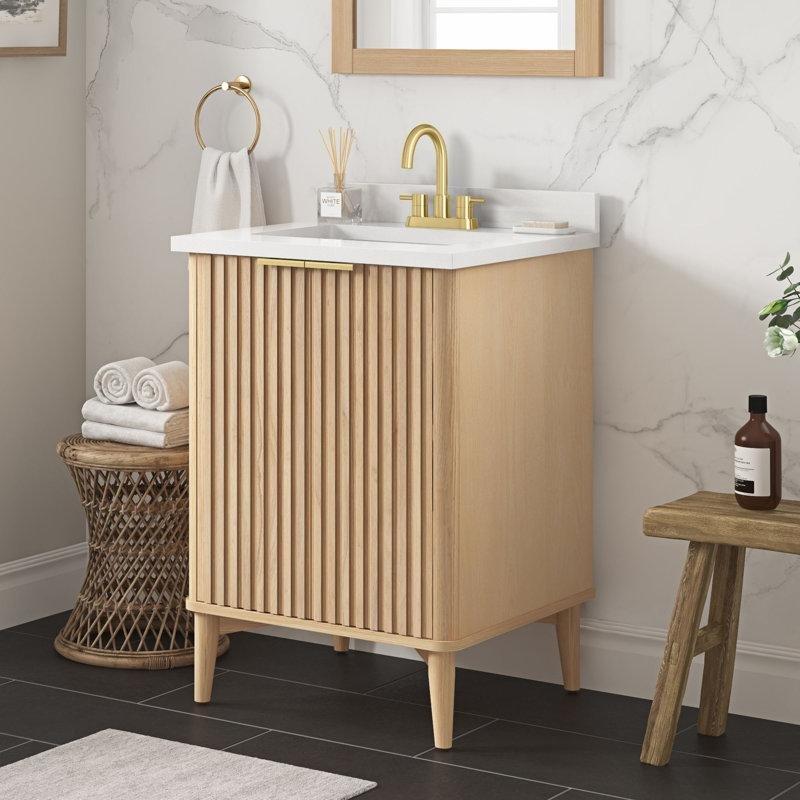 Beyaz Mermer Tezgahlı Sıcak Ceviz Masif Ahşap Çift Kapaklı Ayaklı Banyo Lavabo Dolabı - 62 cm - 201233