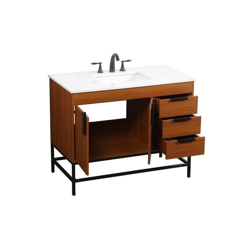 Beyaz Mermer Tezgahlı Yavaş Kapanır Çekmeceli Endüstriyel Ahşap Banyo Lavabo Dolabı - 107 cm - 199595
