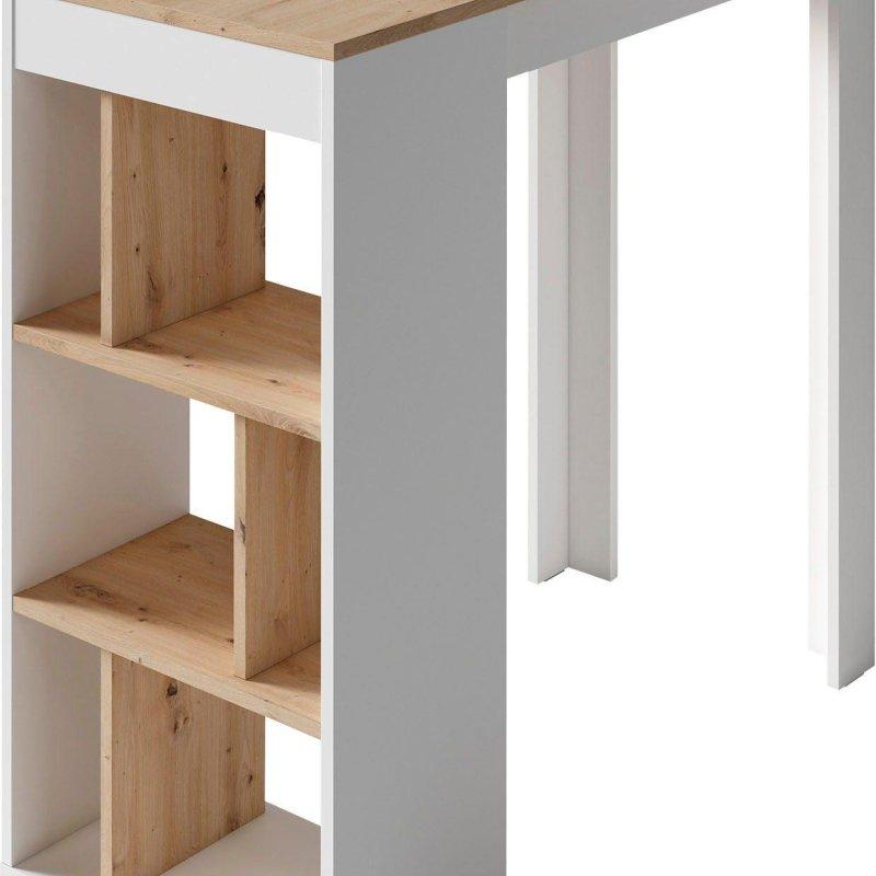 Beyaz Meşe Endüstriyel Ahşap 6 Raflı Bar Masası - 110x50x104 cm - 232265