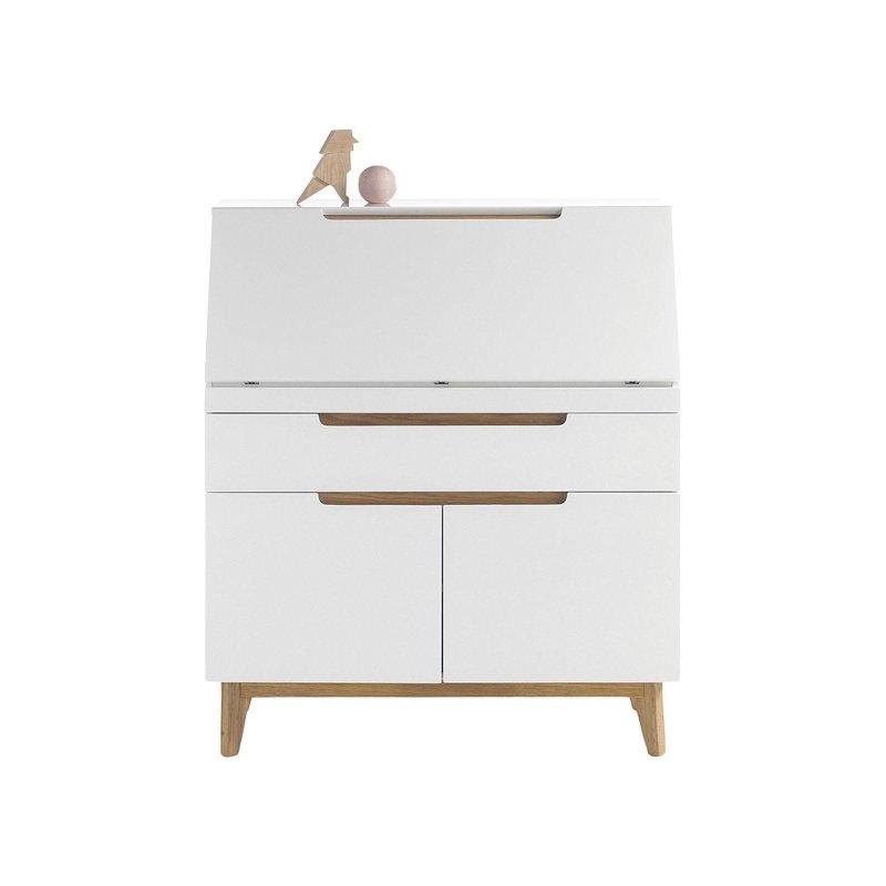 Beyaz Meşe MDF ve Masif Ahşap Kapaklı Çekmeceli Vintage Çalışma Masası - 97 cm - 234997