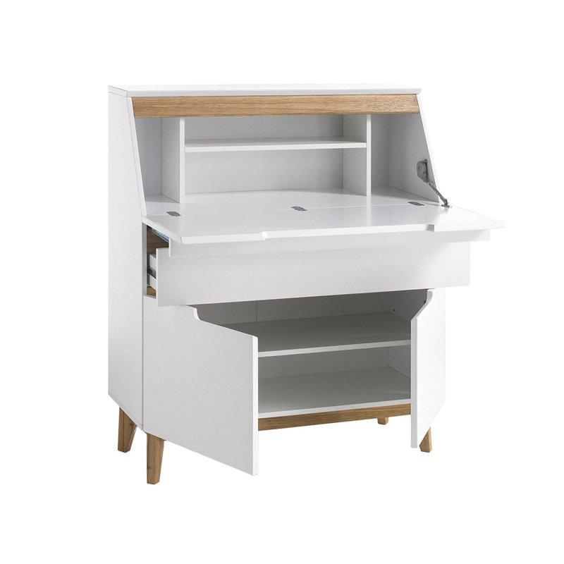 Beyaz Meşe MDF ve Masif Ahşap Kapaklı Çekmeceli Vintage Çalışma Masası - 97 cm - 234997