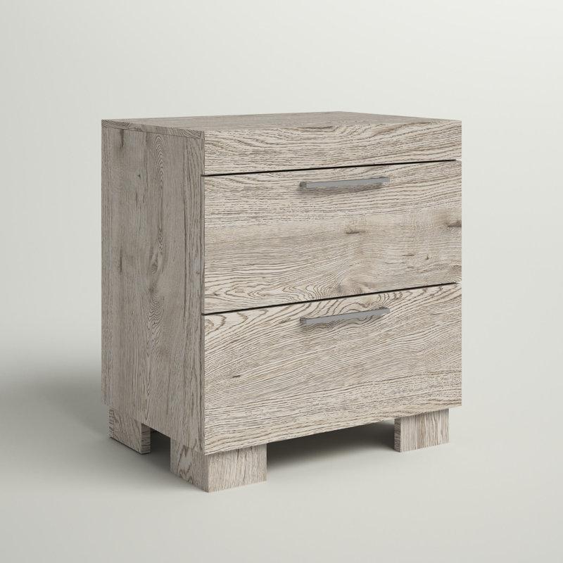 Beyaz Meşe Rengi Masif Ahşap İki Çekmeceli Komodin - 54 cm - 222732