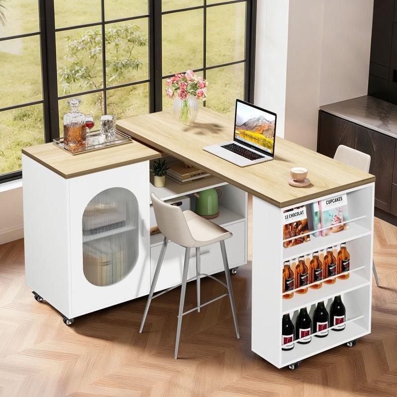 Beyaz Meşe ve Meşe MDF Tekerlekli Çekmeceli Mutfak Adası - 176438