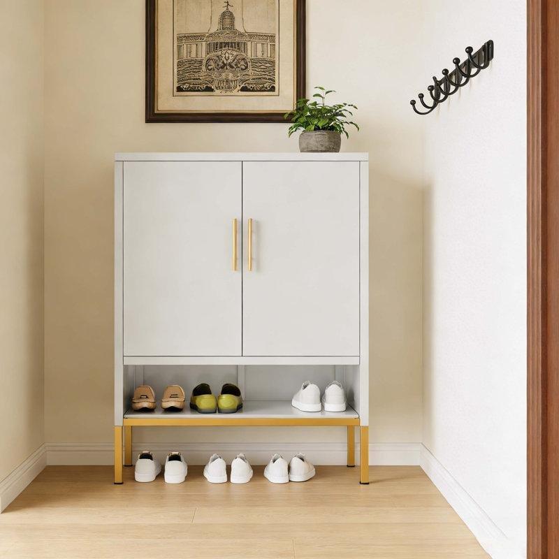 Beyaz Metal 2 Kapaklı 7 Raflı Ayarlanabilir Ayakkabılık - 102 cm - 227568