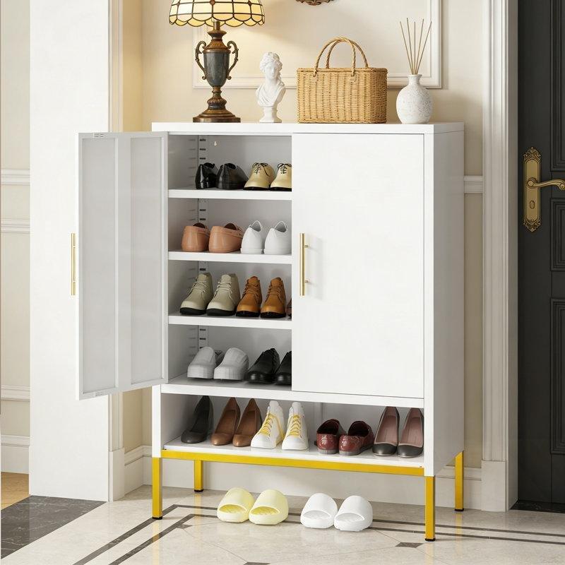 Beyaz Metal 2 Kapaklı 7 Raflı Ayarlanabilir Ayakkabılık - 81x36x102 cm - 227699