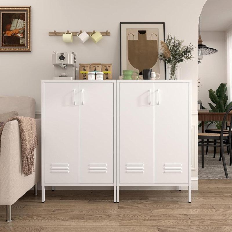 Beyaz Metal 2 Kapaklı Ayarlanabilir Raflı Havalandırmalı Ayakkabılık Dolap - 107x66x36 cm - 228894